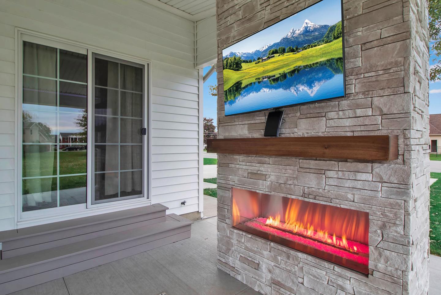 buffalo patio with outdoor fireplace